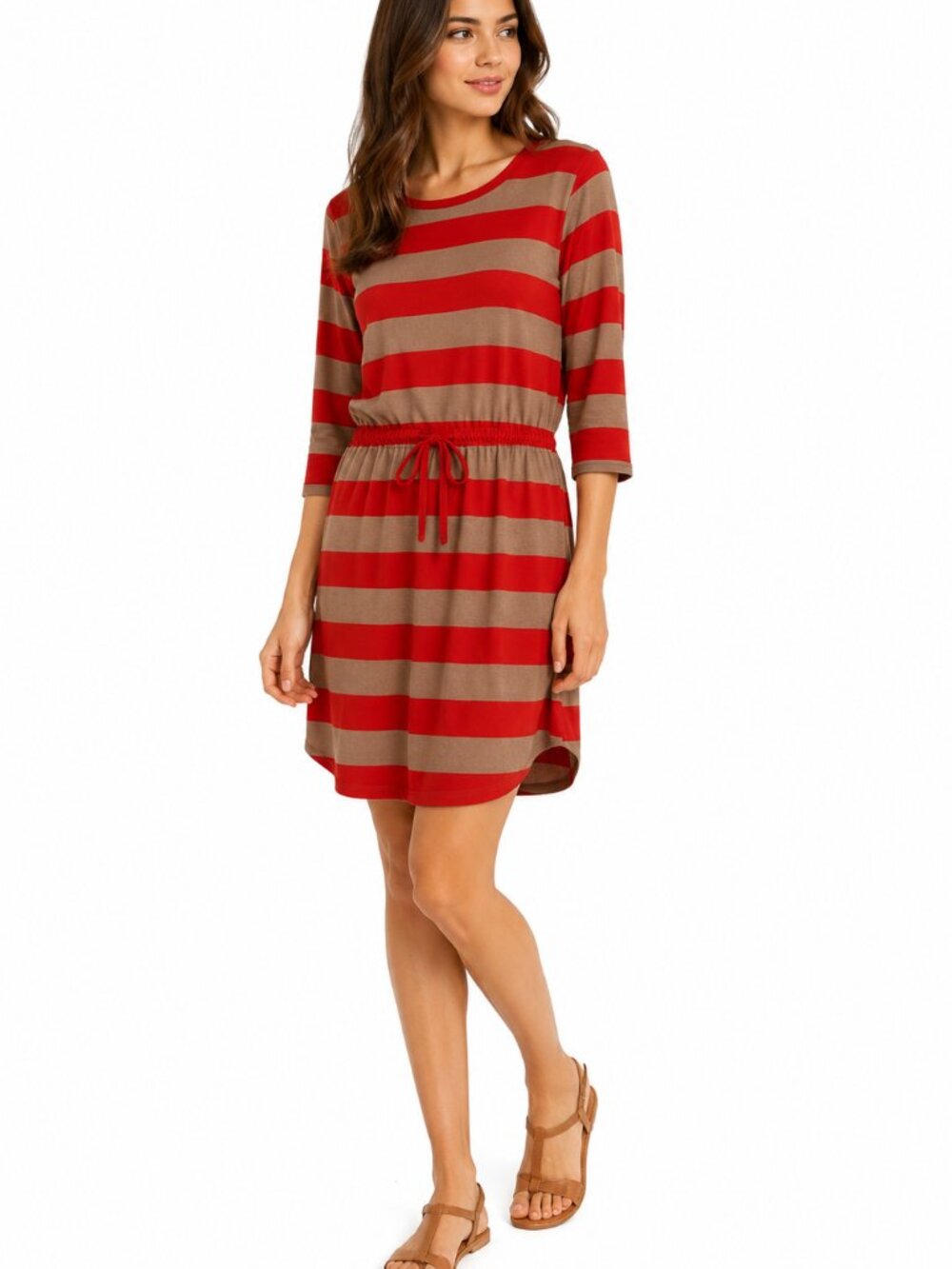 DRE13 Merona 100% Cotton Knit Dress Size M Orange and Tan Stripes